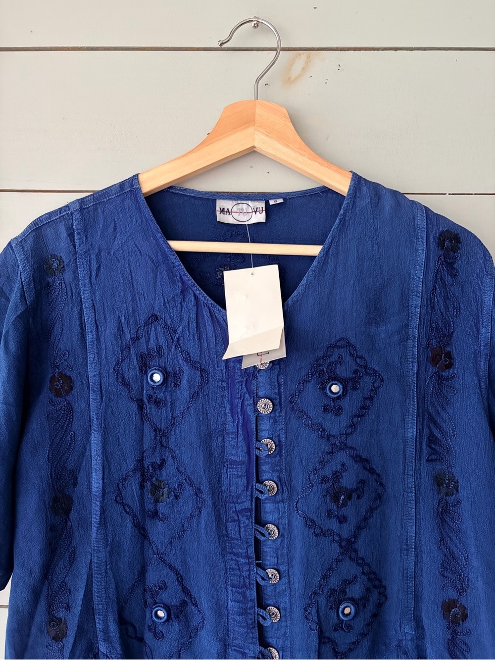 Deadstock Vintage Embroidered Rayon Blouse | Boho Fairy Grunge Top | Size Small